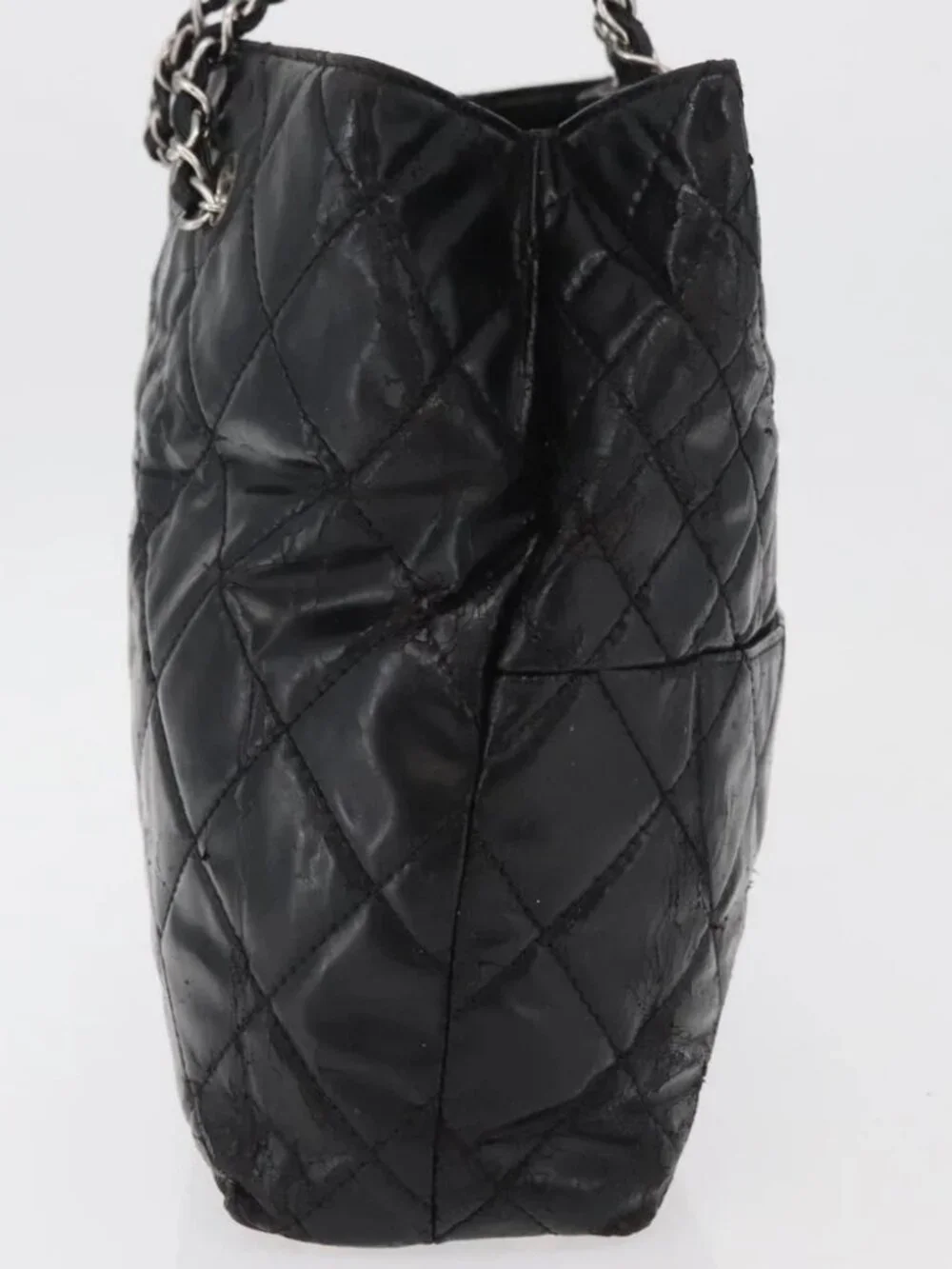 CHANEL Matelasse Chain Tote Bag Leather Black CC Auth bs16447